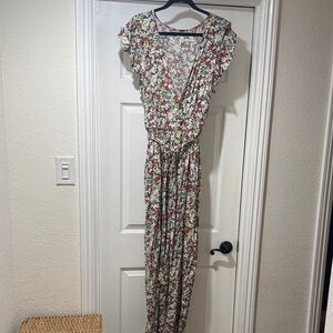 Free People Floral Jumpsuit with Ruffle Sleeves